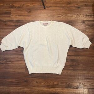 Vintage 80s Cream Pointelle Knit Sweater Large 80s Cozy Pullover‎ Classic Knit